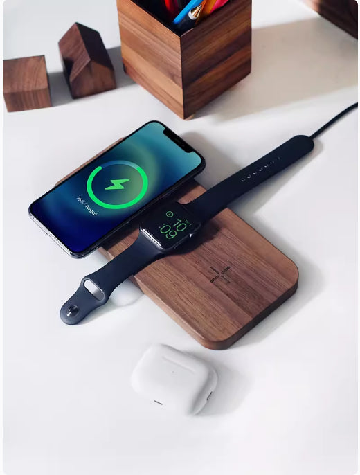 Piastra di Ricarica Wireless in Legno di Noce