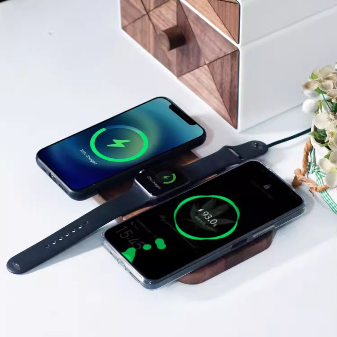 Piastra di Ricarica Wireless in Legno di Noce