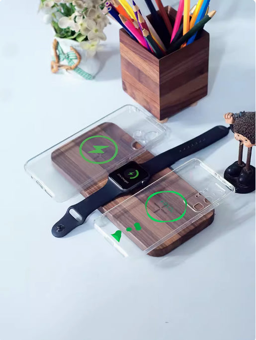 Piastra di Ricarica Wireless in Legno di Noce